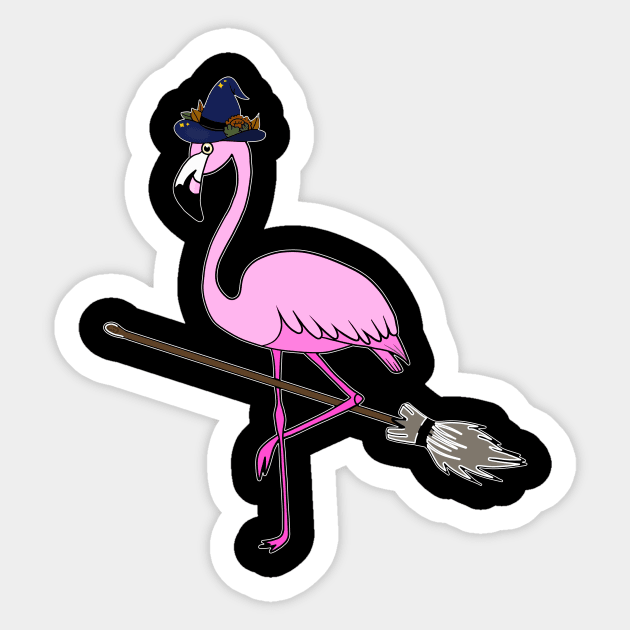 Flamingo Halloween Witch and Broomstick, Love Flamingos Sticker by logiamerch